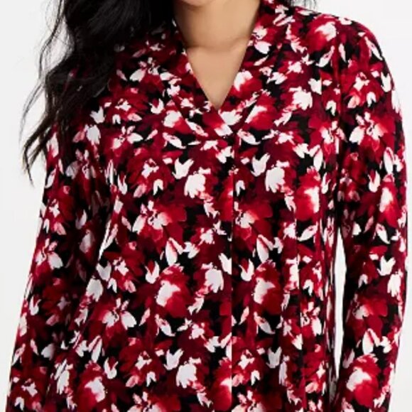 NWT Knit Top ANNE KLEIN PETITE Size PXXL Long Sleeve Fire Red Multi Black White - Picture 13 of 14